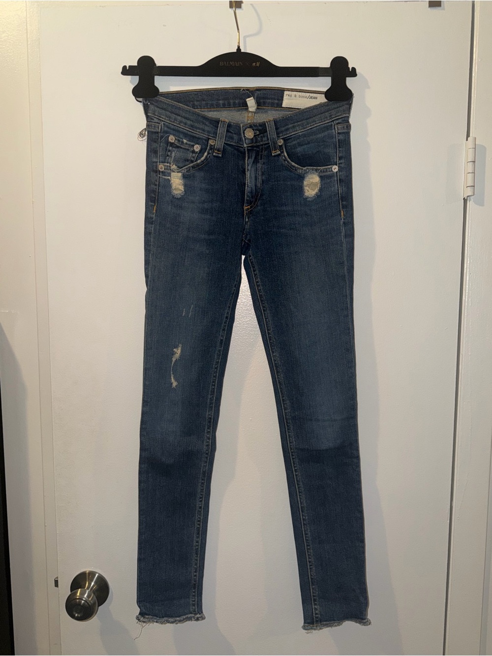 rag & bone Dark Blue Distressed Skinny Jeans